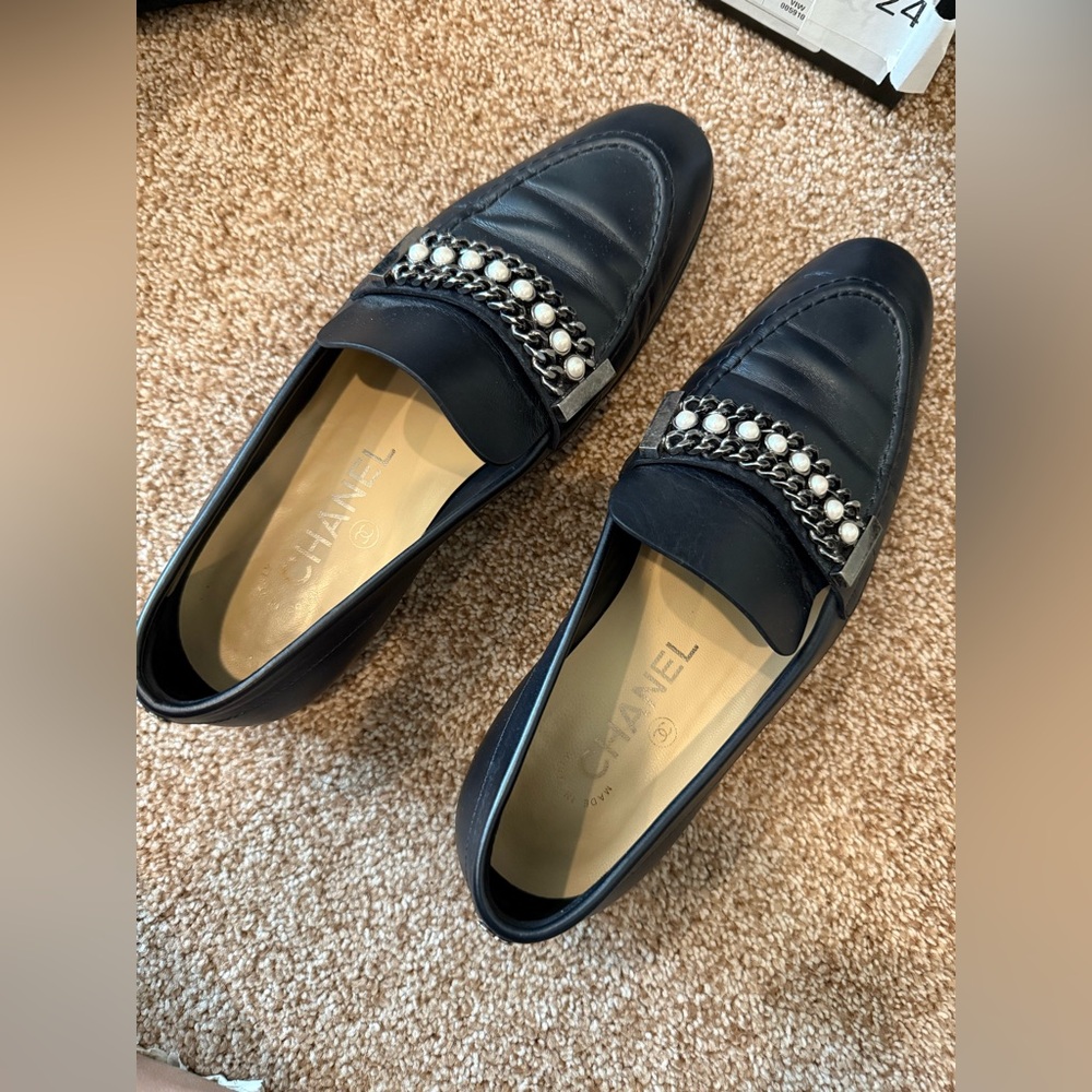Navy Chanel Loafers 36.5